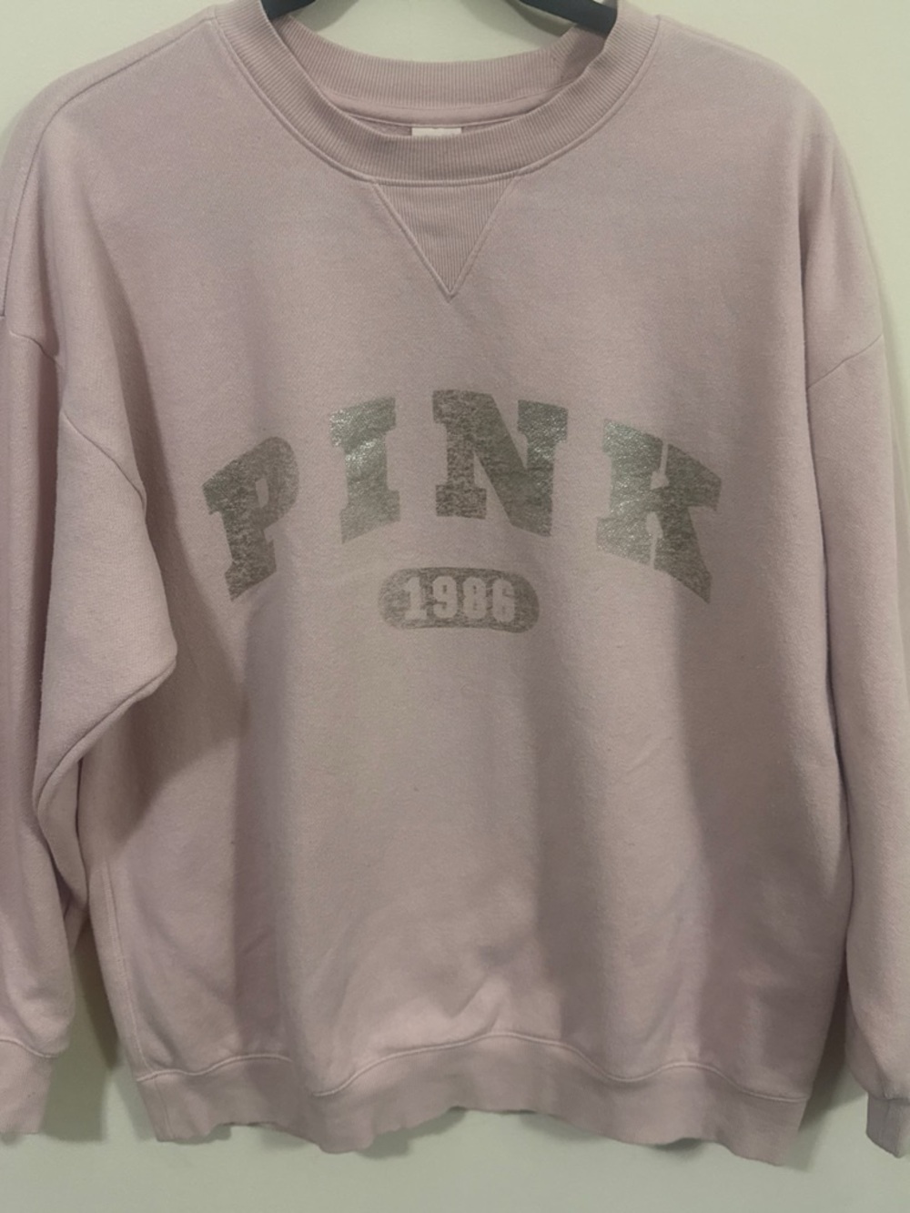 PINK Victoria's Secret Metallic Logo Lilac Crewneck Sweatshirt